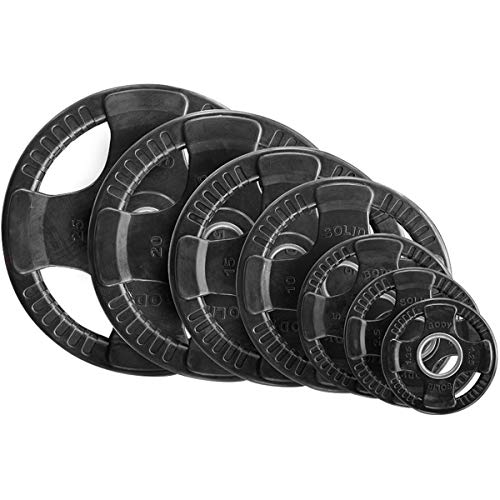 Body-Solid Quad Grip Design Rubber Plate Olympic Weight Plates 255lbs Set Black