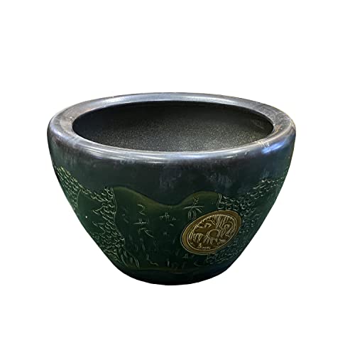 Orientliving Chinese Dark Gray Black Ceramic Motif Pattern Accent Pot Planter Black