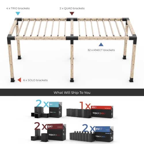 TOJAGRID Double Pergola Kit for 6x6 Wood Posts with KNECT 2x6 Top Rafter Brackets Black