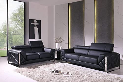 Blackjack Furniture Gianni Italian Leather Sofa with Adjustable Headrests Black