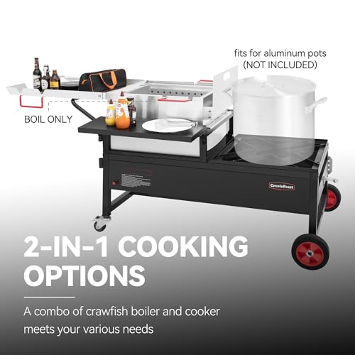 Creole Feast 90 Qt Crawfish Boiler Combo 2-Burner Propane Gas Cooker with Stainless Steel Paddle Silver & Black