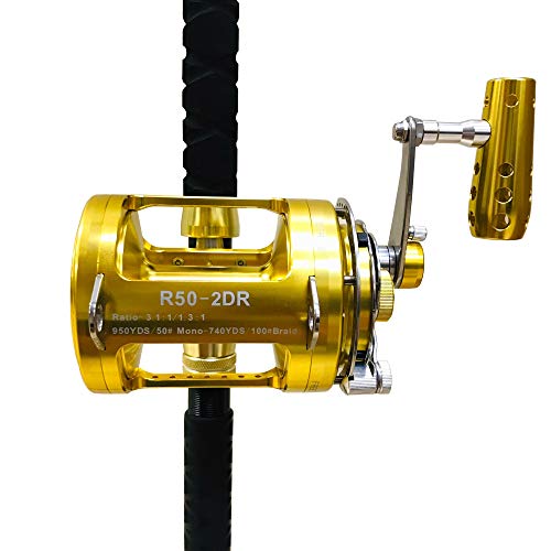 EAT MY TACKLE 50 Wide 2 Speed Fishing Reel with 160-200 Pound Tournament Rod