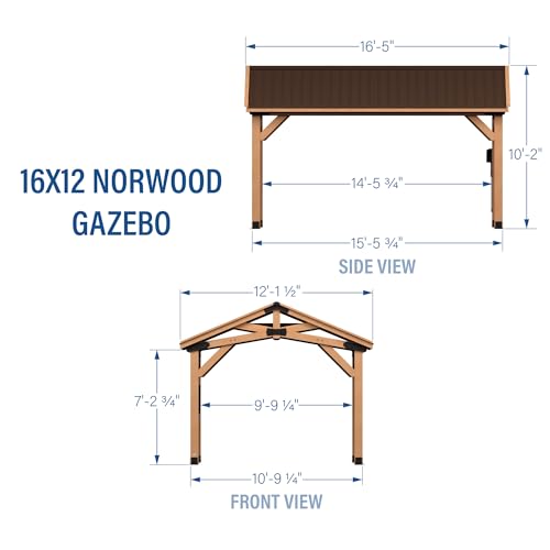 Backyard Discovery Norwood 16 ft. x 12 ft. Cedar Wood Gazebo Pavilion with Steel Roof Light Brown