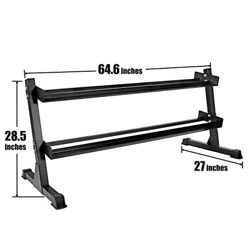 WF Athletic Supply Rubber Coated Hex Dumbbell Set with Rack and Mat - Dumbbells Only 5-50LB with 2-tier Rack and Mat