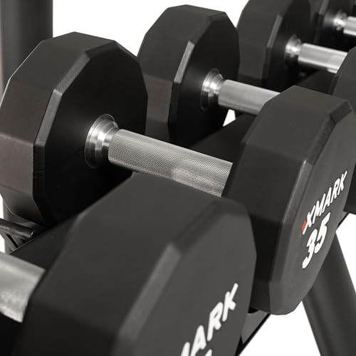 XMark Urethane 12-Sided Dumbbell Set with Rack 550 lb