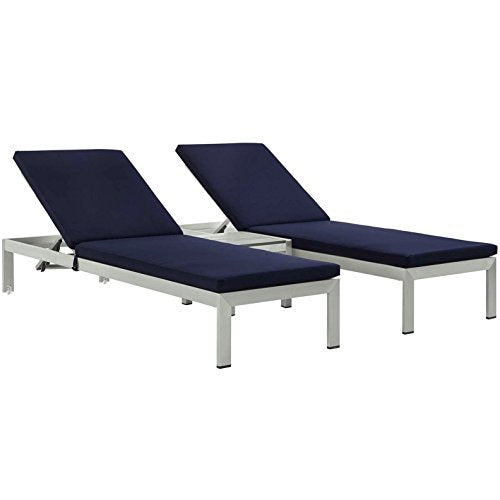America Luxury - Outdoor Modern Contemporary Urban Patio Chaise Lounge Chair Set, Navy Blue