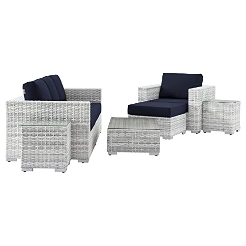 America Luxury - Outdoor Lounge Sectional Sofa Chair Set, Rattan Wicker, Modern, Blue