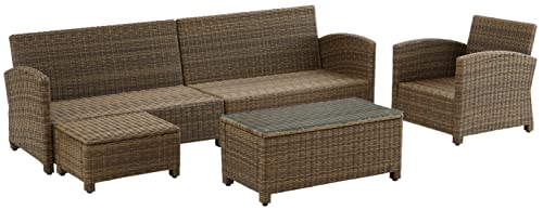 Crosley Furniture Bradenton 5-Piece Outdoor Sectional Sofa Weathered Brown with Sangria Cushions