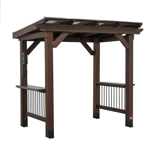 Backyard Discovery Saxony Cedar Wood BBQ Grill Gazebo Pavilion Light Brown