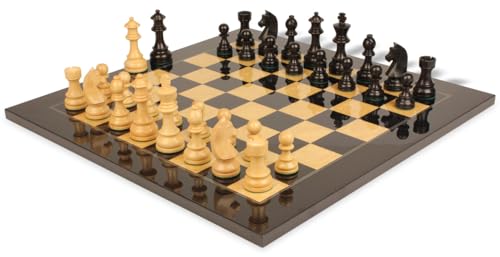 The Chess Store German Knight Staunton Chess Set Ebonized & Boxwood with Black & Ash Burl Board 3.75" King