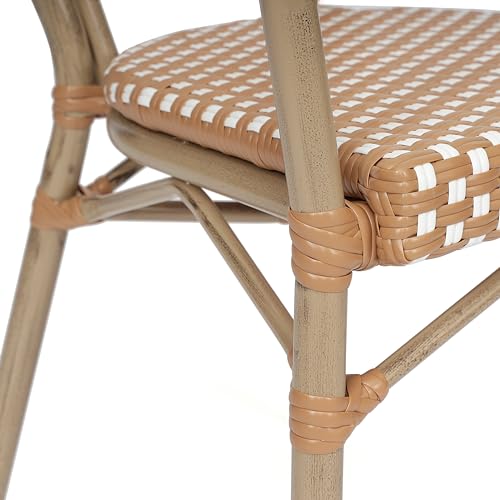 Merrick Lane Celia Indoor/Outdoor Bistro Stack Chair Set of Four Natural & White Rattan Light Natural Frame
