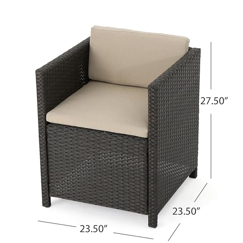 Benzara Outdoor Dining Chair Set of 2 Modern Iron Dark Brown Wicker Brown Beige