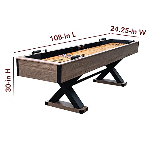 Hathaway Excalibur 9-Ft Shuffleboard Table Rustic Driftwood Finish Black