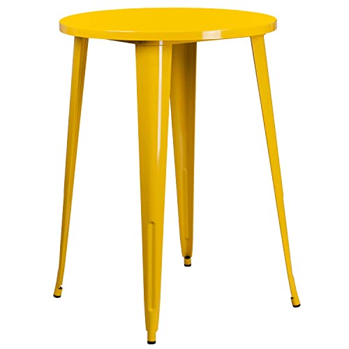 Flash Furniture 30" Round Yellow Metal Indoor-Outdoor Bar Table Set with 2 Cafe Stools