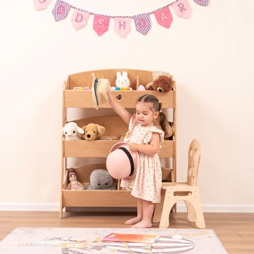 Wood And Hearts Montessori 3-Tier Shelf Natural Wood
