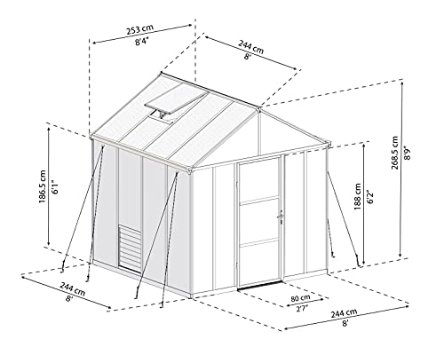 Palram Canopia HGK141 Glory Greenhouse with 4 HD Shelves 8'x8' Gray