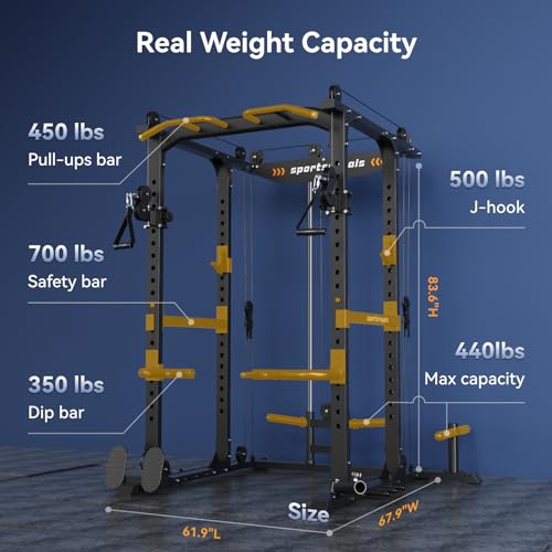 Sportsroyals Power Cage Multi-Function Power Rack with Adjustable Cable Crossover System Black