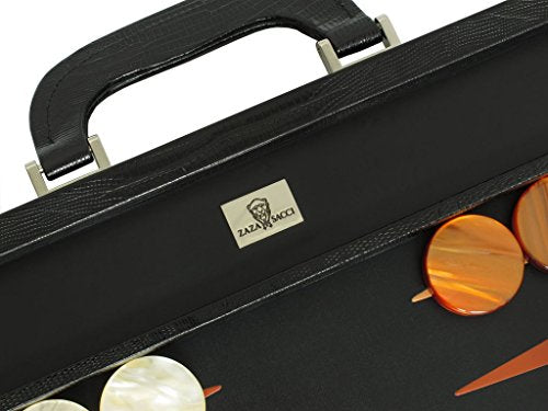 Zaza & Sacci Leather Backgammon Board Set 23" Large Attache Case Black Lizard