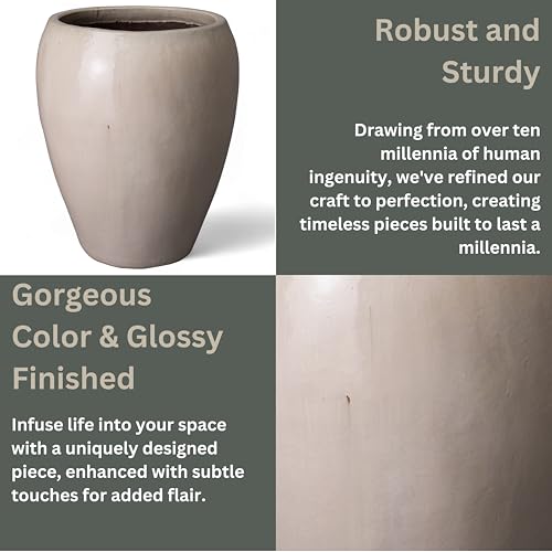 Emissary 25in Distressed White Stoneware Round Planter