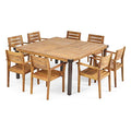 Great Deal Furniture GDFStudio Outdoor 8-Seater Acacia Wood Dining Set Teak Finish, Rustic Metal