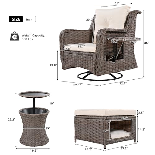 Merax Luxury Swivel Rocker High Back Patio Chair Set 5 Piece Beige
