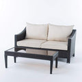 GDFStudio Outdoor Wicker Loveseat & Table with Water Resistant Cushions Brown/Beige