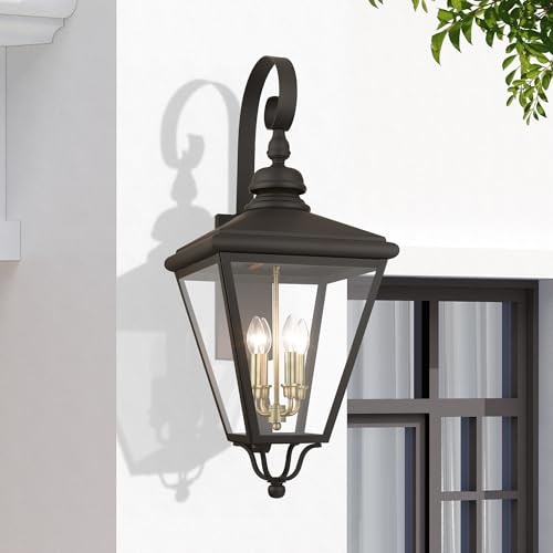 Livex 27374-04 Adams 4 Light Outdoor Wall Lantern Black/Brushed Nickel