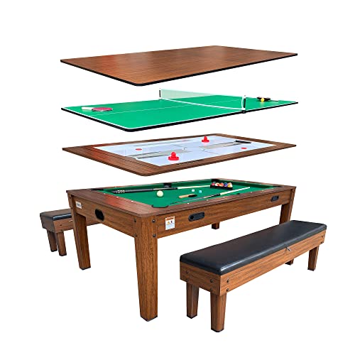RACK Luxor 7.5-Foot 4-in-1 Multi-Game Swivel Billiard/Pool Table Green Felt With Brown Body