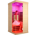 HAOYAYA Indoor Far Infrared Sauna Canadian Hemlock Single Person Spa with Oxygen Bar, 7 Color Therapy, 1420W Low-EMF