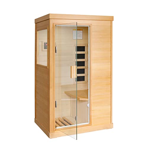 OUTEXER Far Infrared Sauna Canadian Hemlock Wood Indoor 800W with Control Panel Wood Color
