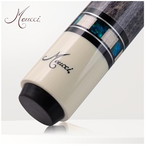 Meucci Pool Cues - Merry Widow Blue & Gray Maple Cue Stick with Paua Shell Squares Design, Irish Linen Wrap - Smoke Stain, Blue/Black Lacquered Linen