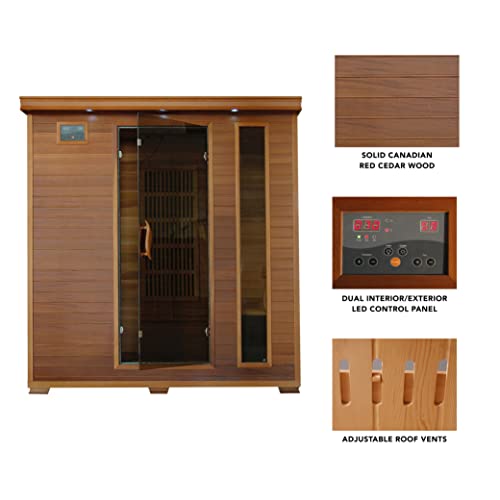 Blue Wave Radiant Saunas 4-Person Cedar Infrared Sauna with 9 Carbon Heaters, Chromotherapy Lighting, Oxygen Ionizer, Music System