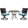 Hanover Traditions 3-Piece Patio Bistro Set with Cushioned Wicker Back Rocker Chairs and Round Table Blue