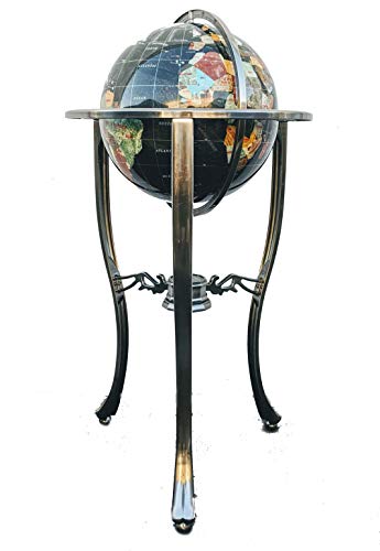 Unique Art Since 1996 Black Pearl Swirl Floorstanding Gemstone Globe with Silver Tripod Stand