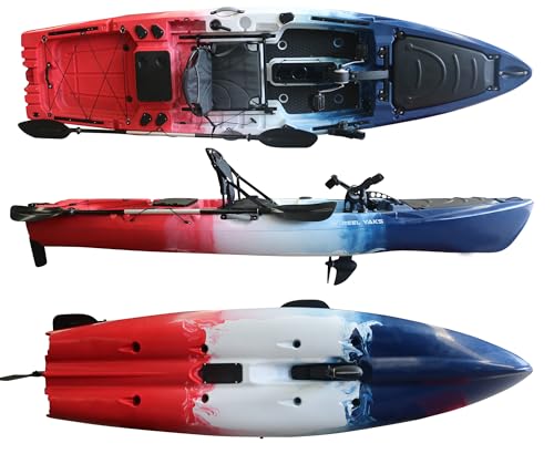 Reel Yaks Reactor 11.5ft Propeller Pedal Drive Fishing Kayak 550lbs Capacity Red White Blue