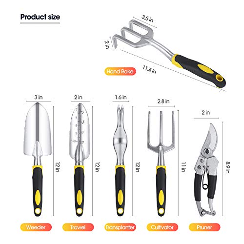 GUSATOLAS 6 PCS Cast-Aluminum Heavy Duty Gardening Tools Set Yellow