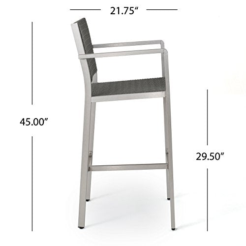 GDF Studio Outdoor Wicker and Aluminum Bar Set 3 Piece Grey With Wicker Top