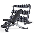REP Rubber Hex Dumbbell Set 5-50 lbs with 3-Tier Rack and Adjustable Bench AB-3000 OptionB