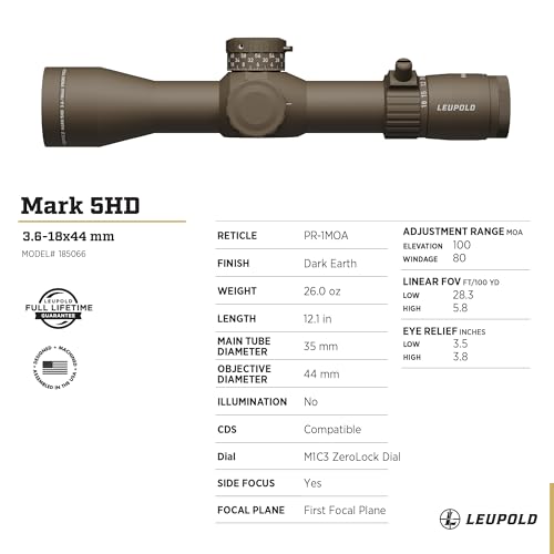 Leupold Mark 5HD 3.6-18x44 M1C3 FFP PR-1MOA Riflescope Dark Earth