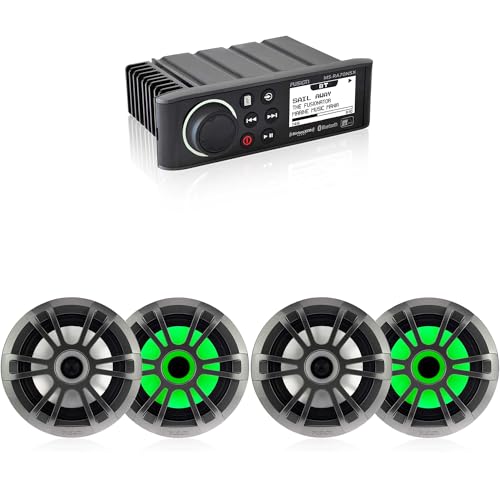 Fusion Marine Entertainment System with Bluetooth & NMEA 2000 and 2 Pairs EL Series 6.5" Speakers with LEDs
