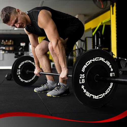 Iron Crush Olympic Bumper Plate Sets - Premium Virgin Rubber Weights for Strength Training - Compatible with 2" Barbells 190LB