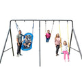 gobaplay Heavy Duty Explorer Kids 3 Zone Swing Set - XL Blue Double Platform, Belt & Flat Swings