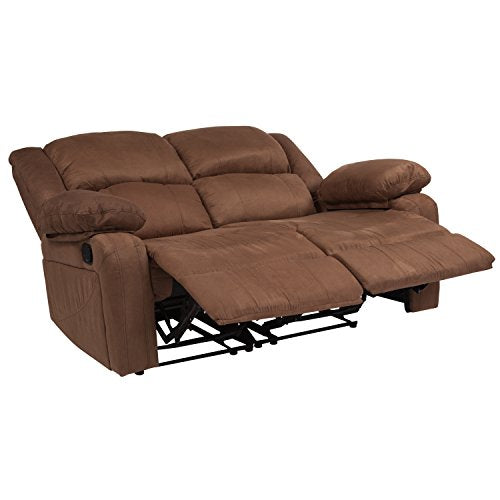 EMMA + OLIVER Chocolate Brown Microfiber Loveseat with Recliners