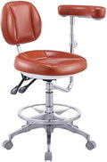 Dental Medical Mobile Chair Adjustable Stool Microfiber Leather with 360° Rotation Armrest Orange