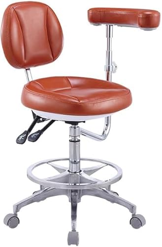 Dental Medical Mobile Chair Adjustable Stool Microfiber Leather with 360° Rotation Armrest Orange
