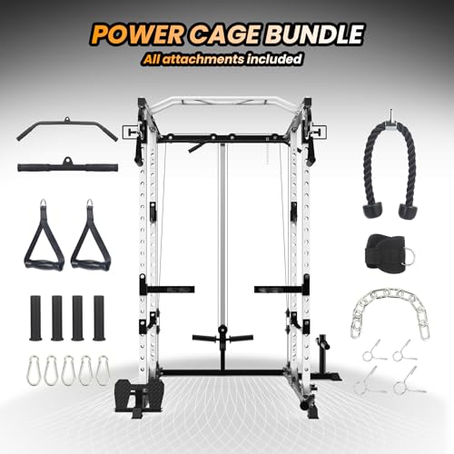 TROPOW 2000lbs Multi-Function Power Cage with J-Hooks and Dip Handles, Black/White