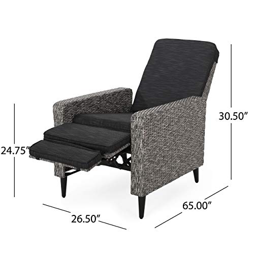 Christopher Knight Home Murdock Outdoor Recliner with Cushion Wicker Mixed Black/Dark Gray Set of 2