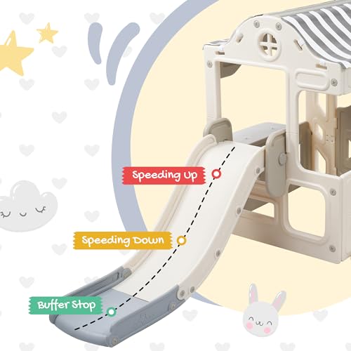 KZPFER 6-in-1 Toddler Slide and Swing Set Off-White/Grey