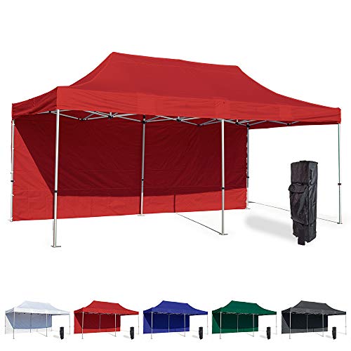 Vispronet 10x20 Instant Canopy Tent with Side Wall - Commercial Grade Steel Frame, Water-Resistant Canopy, Bonus Bag & Stake Kit Red