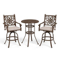 Sophia & William 3-Piece Cast Aluminum Patio Bar Set with Round Table and 2 Swivel Chairs